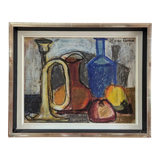 1954 Mid-Century Modern "Still Life in Pastel" Vintage Expressive Still Life Pastel Painting, Framed For Sale