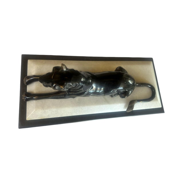 Postmodern Vintage Bombay Black Panther Marble Table Top Sculpture Vintage Postmodern Bronze For Sale - Image 3 of 9