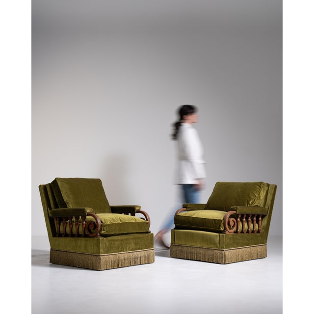 Mid-Century Modern 1940s Pair Of Danish Velvet Armchairs For Sale - Image 3 of 11