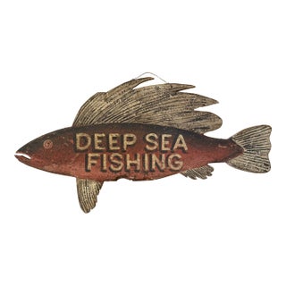 Handmade Deep Sea Fishing Wood Sign For Sale