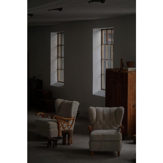 Swedish Modern Lounge Chairs in Shearling Lambswool & Elm, 1940s, Set of 2 For Sale - Image 12 of 18