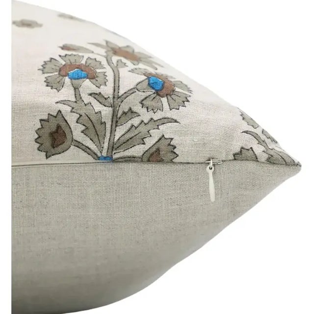 Art Deco Fabdivine Indian Block Print Cushion Cover 26x26 Inch Pure Linen- Sadabahar For Sale - Image 3 of 4