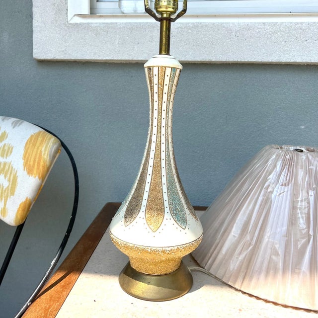 Brass Mid-Century Modern Atomic Lamp With Pleated Shade For Sale - Image 8 of 11