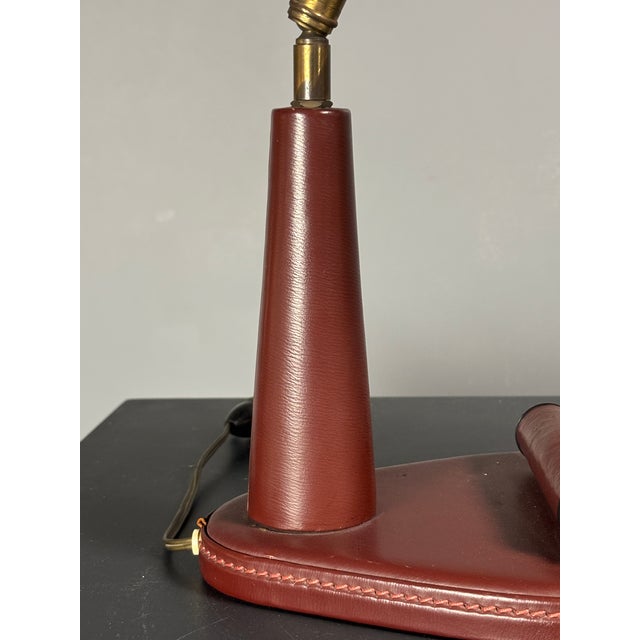Mid-Century French Red Leather Wrapped Desk Lamp attributed to Jacques Adnet, 1950s For Sale - Image 14 of 18