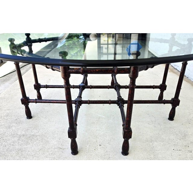 Vintage Baker Style Tortoise Shell Faux Bamboo & Glass Coffee Table For Sale - Image 11 of 12