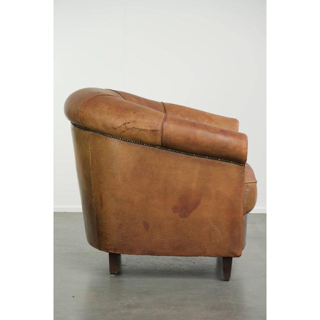 Vintage Worn Sheepskin Club Armchair For Sale - Image 3 of 14