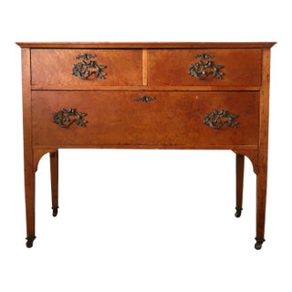 Victorian Eastlake & Federal Revival Style Antique Bird’s-Eye Maple Dresser With Original Brass Hardware For Sale
