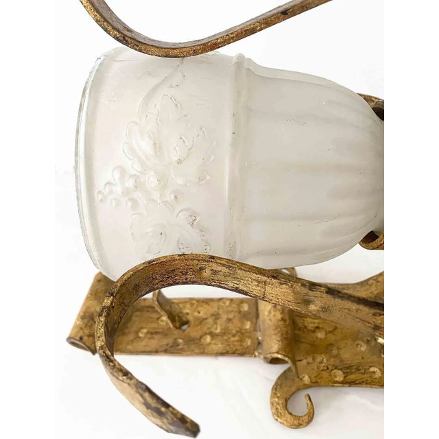 Metal Vintage Wall Sconces - Wrought Iron With Gilt Finish - A Pair For Sale - Image 7 of 11