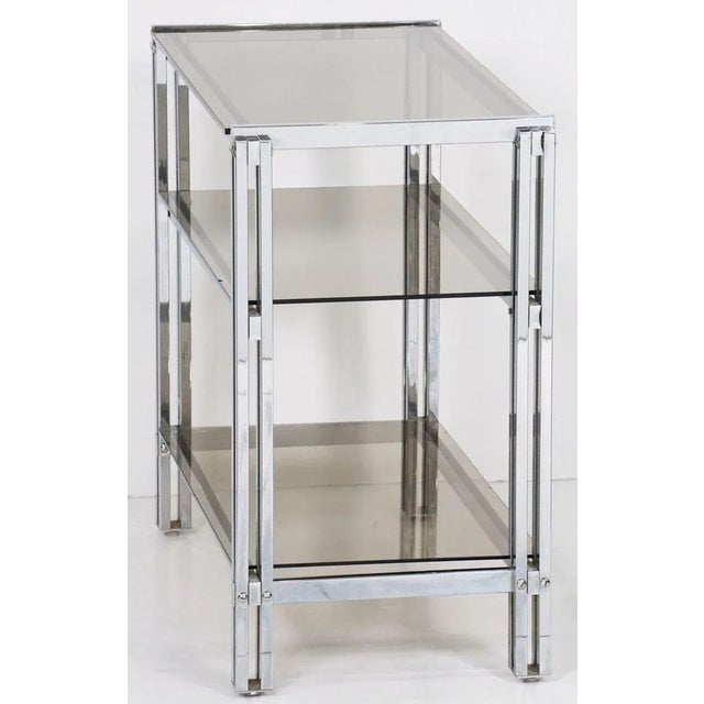 Metal Mid-Century Three-Tier Console Table of Chrome and Smoked Glass From France For Sale - Image 7 of 13