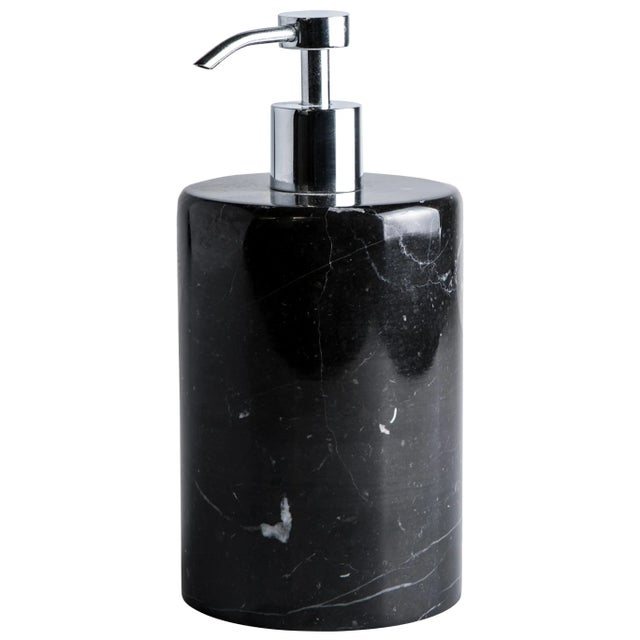 Rounded Soap Dispenser in Black Marquina Marble For Sale - Image 6 of 6