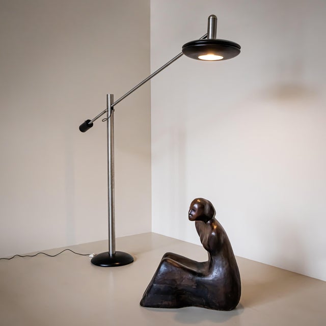 Metal Large Floor Lamp With Long Arm, Attributed to Selenova, Italy, Mid-20th Century For Sale - Image 7 of 8