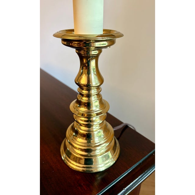 1980s Vintage Brass Candlestick Lamp For Sale - Image 5 of 6