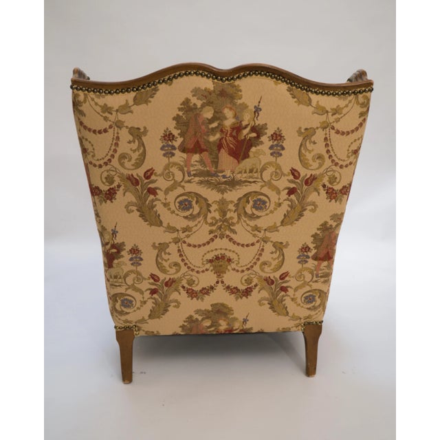 Tan Early 20th Century Antique French Country Louis XV Style Carved Oak Bergere Wingback Chairs Pair For Sale - Image 8 of 15