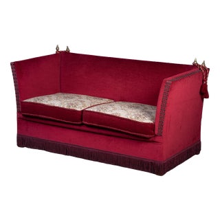 Vintage Red Velvet Knole Sofa with Floral Cushions, 1950s For Sale