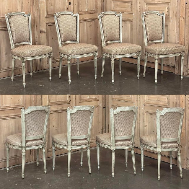 Ecru Set of 8 French Louis XVI Painted Dining Chairs For Sale - Image 8 of 17