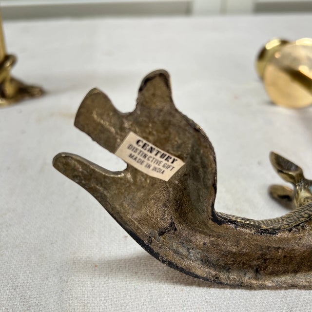 Late 20th Century Laying Deer Brass Candleholders - a Pair For Sale - Image 5 of 5