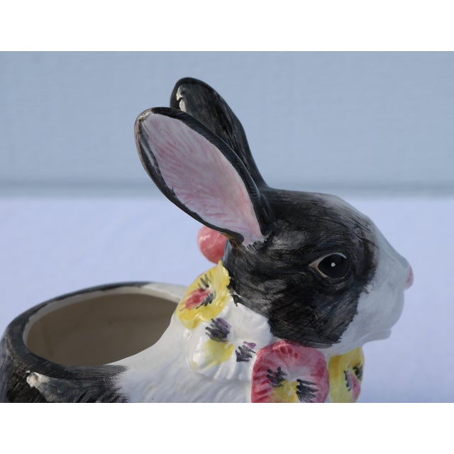 Black 1991 Fitz and Floyd Bunny Rabbit and Pansies Creamer Pansy Parade For Sale - Image 8 of 10