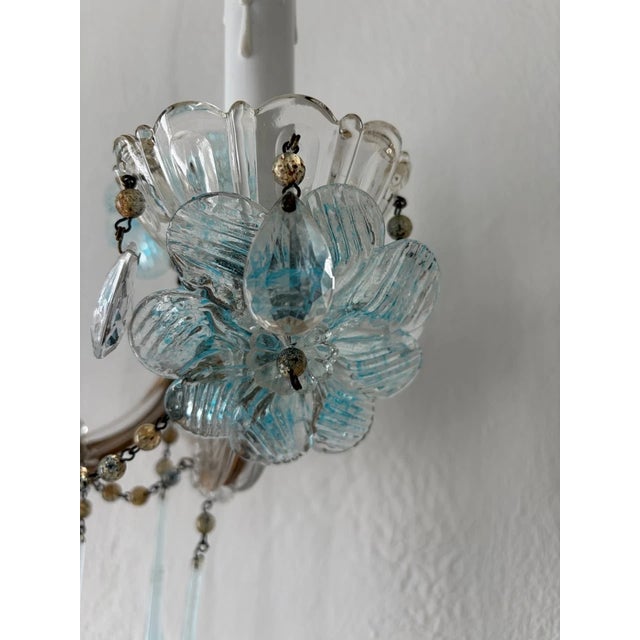 1930s C 1930 Aqua Blue Murano Flowers & Drops Crystal Prisms Sconces One of a Kind For Sale - Image 5 of 11