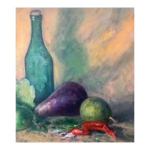 William Schultz, American Impressionist Fruits, Vegetables and Bottle Oil Painting
