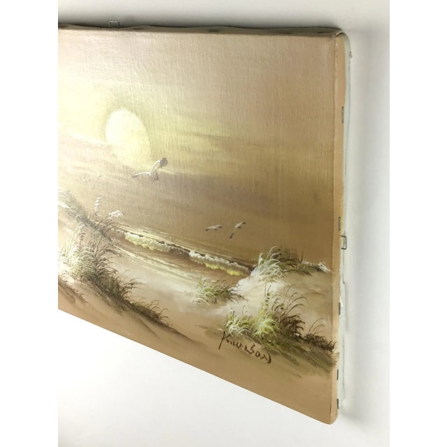 Wood Original Artisan Signed Seascape Oil Painting on Canvas For Sale - Image 7 of 11