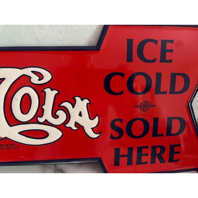 1980s Reproduction Pepsi Cola Soda Arrow-Shaped Metal Sign For Sale - Image 4 of 4
