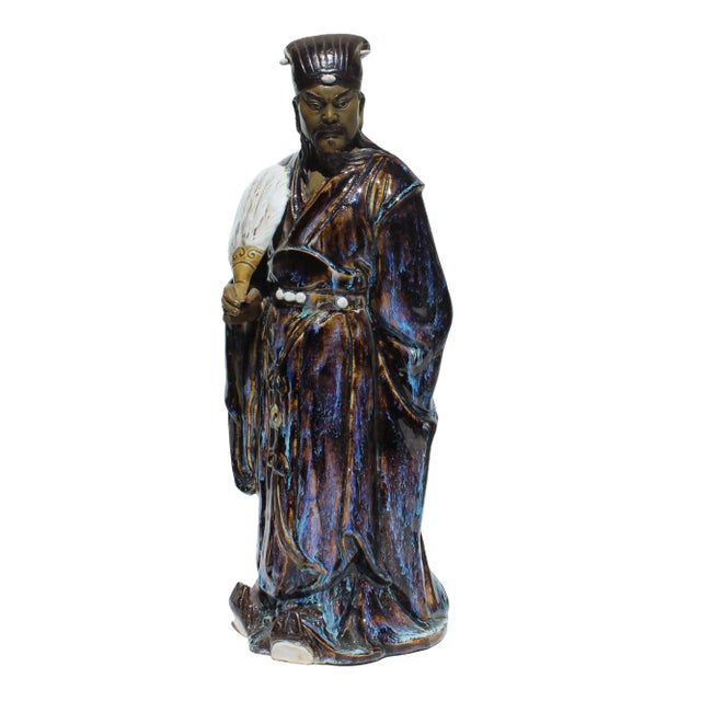 Chinese Ceramic Blue Glaze Historic ZLarge Liang Figure For Sale