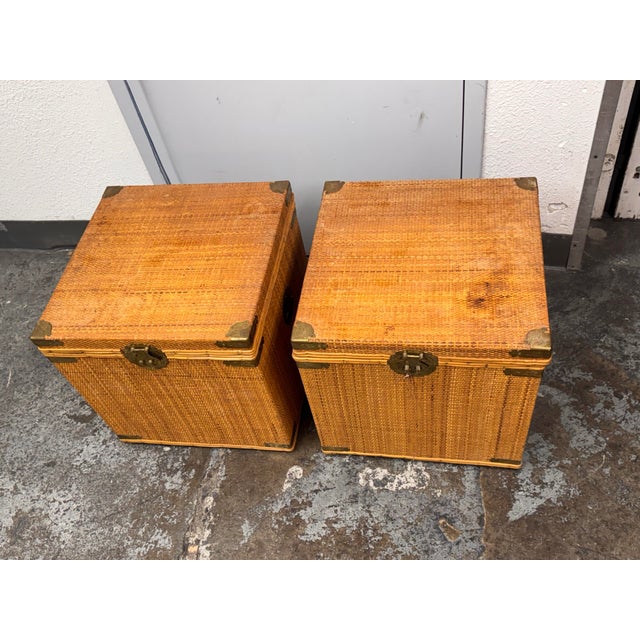 Wicker Asian Campaign/Chinoiserie Hinged Chests, Pair For Sale - Image 11 of 12