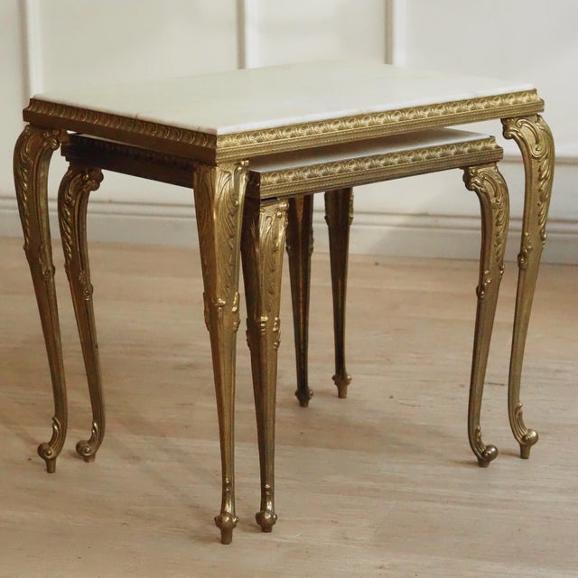 Louis XV Style Nesting Tables in Brass and Marble, 1950s, Set of 2 For Sale - Image 10 of 10