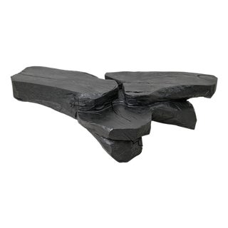 Sculptural Rustic Coffee Table in Burnt Black Wood by Logniture For Sale