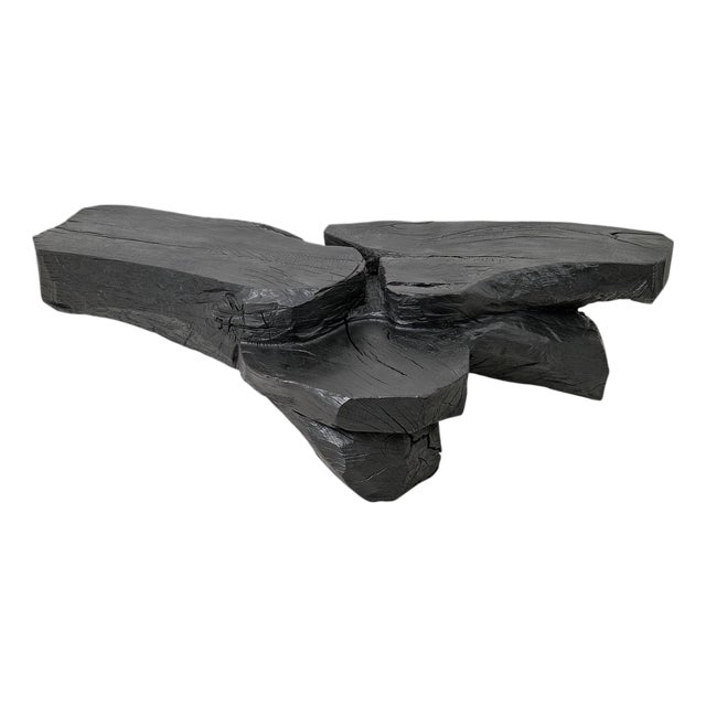 Sculptural Rustic Coffee Table in Burnt Black Wood by Logniture For Sale