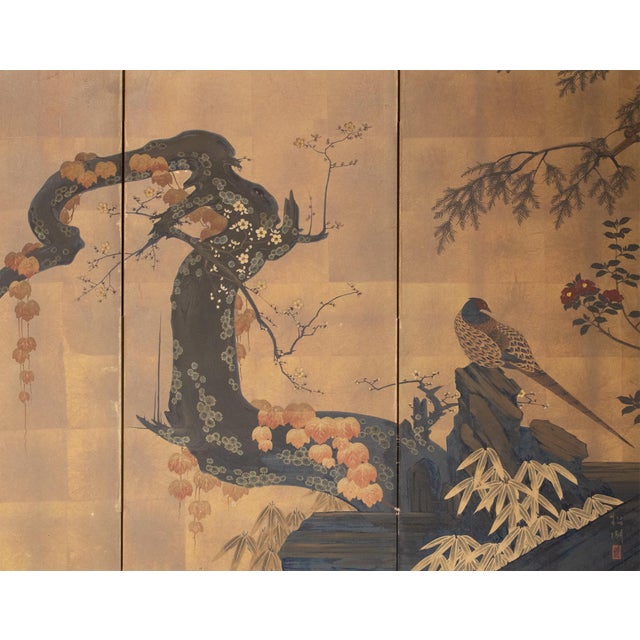 "Pheasant and Sakura", Pre-1964 Showa Era Japanese Painted Byobu Screen For Sale In Dallas - Image 6 of 18