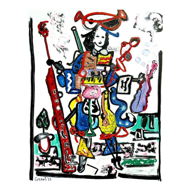'The Musician' - One-of-a-Kind Original Oil on Canvas Painting For Sale