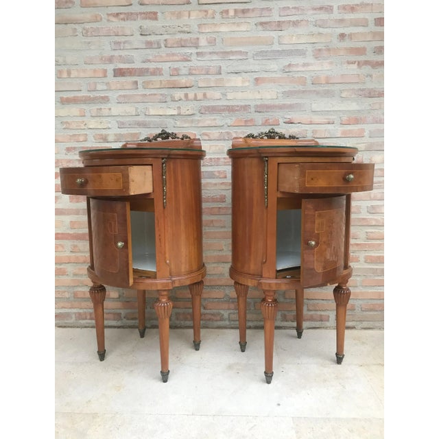 Brown Vintage Louis XVI Style Metal and Mirror Marquetry Nightstands, 1920s, Set of 2 For Sale - Image 8 of 18