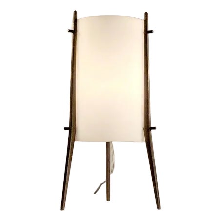 Table Lamp or Tripod Night Light in White and Teak from Alfapplex, Italy, 1950s For Sale