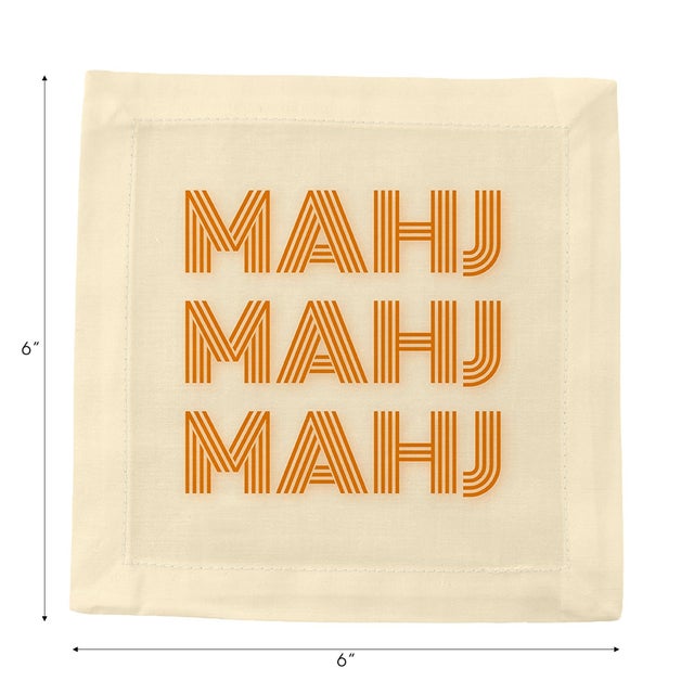 Mahj Mahj Mahj Orange Mahjong Cotton Sateen Cocktail Napkins, Set of 4 For Sale - Image 4 of 5