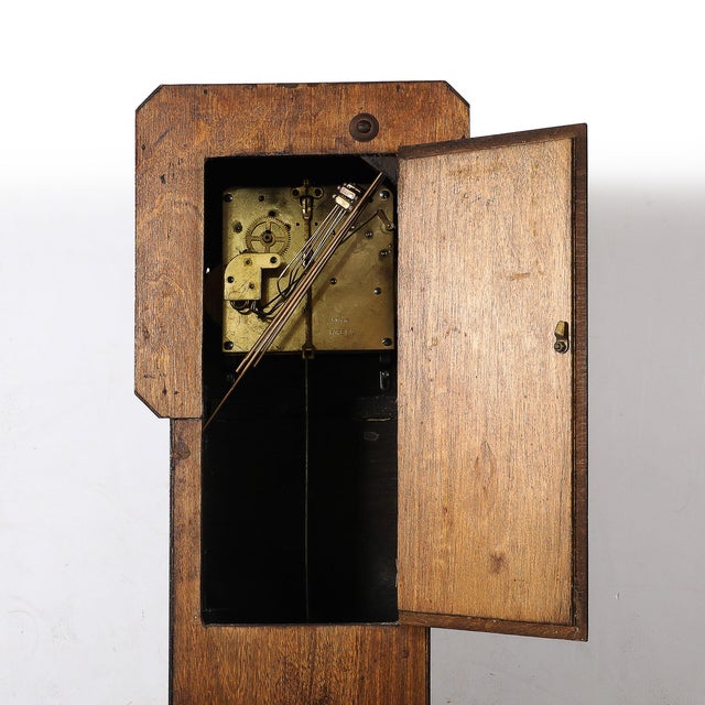 Art Deco Walnut Floor Clock W/ Deco Numeral Dial and Black Lacquered Base For Sale - Image 11 of 14