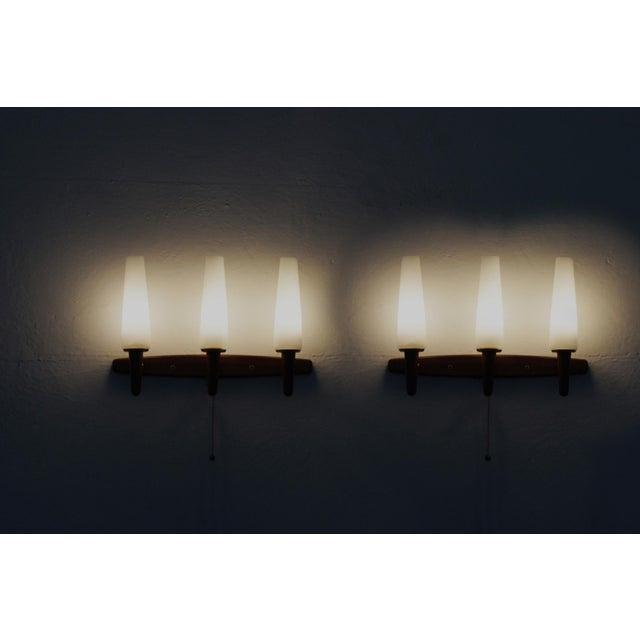 Vintage Wall Lamps with Rosewood Wall Part and Opaline Glass Shade, Set of 2 For Sale - Image 4 of 5