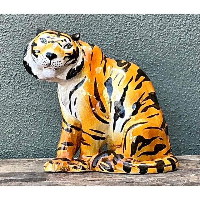 This charming vintage tiger figurine is a quintessential example of Mid-Century Italian ceramic artistry, perfectly...