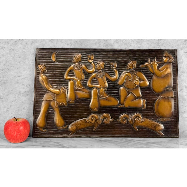 Vintage Abstract Soviet Copper Relief Musician Wall Art, c.1989 - Unusual Copper Relief Wall Art Panel - Scene Displays a...