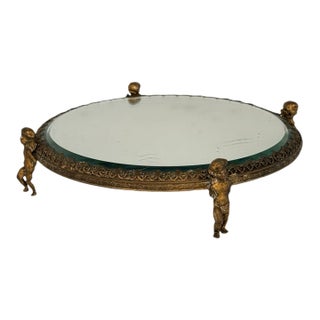 Late 19th Century French Ormolu Putti Plateau Mirror Tray For Sale