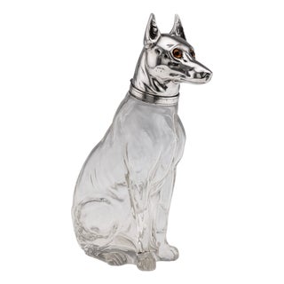 20th Century Continental Silver Plate & Clear Glass Novelty Pinscher Drinks Decanter For Sale