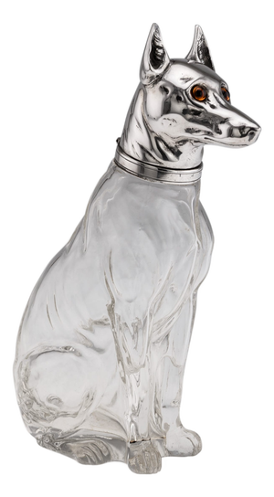 20th Century Continental Silver Plate & Clear Glass Novelty Pinscher Drinks Decanter