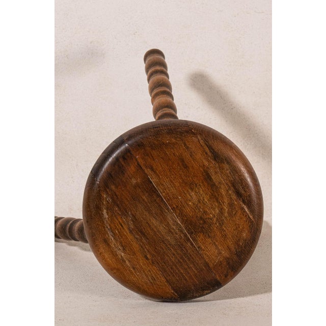 French Vintage French Oak 3-Leg Bobbin Stool For Sale - Image 3 of 4