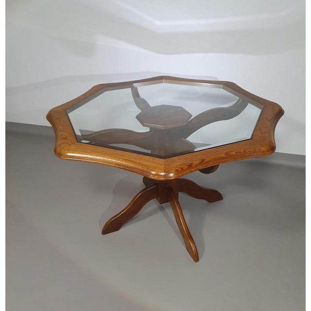Octagonal Oak Dining Table with Inlaid Glass Top For Sale - Image 14 of 18