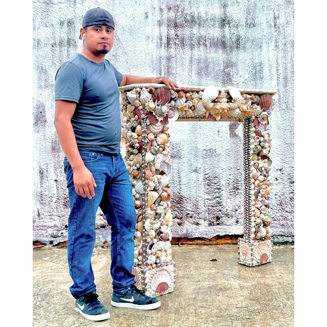 Shabby Chic Vintage Boho Shell Encrusted Fireplace Surround For Sale - Image 3 of 5