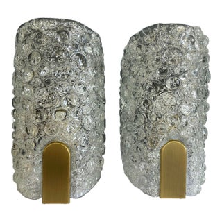 Vintage 70’s Hillebrand Bubble Murano Ice Glass Wall Sconces Lamps Light Fixtures - a Pair For Sale