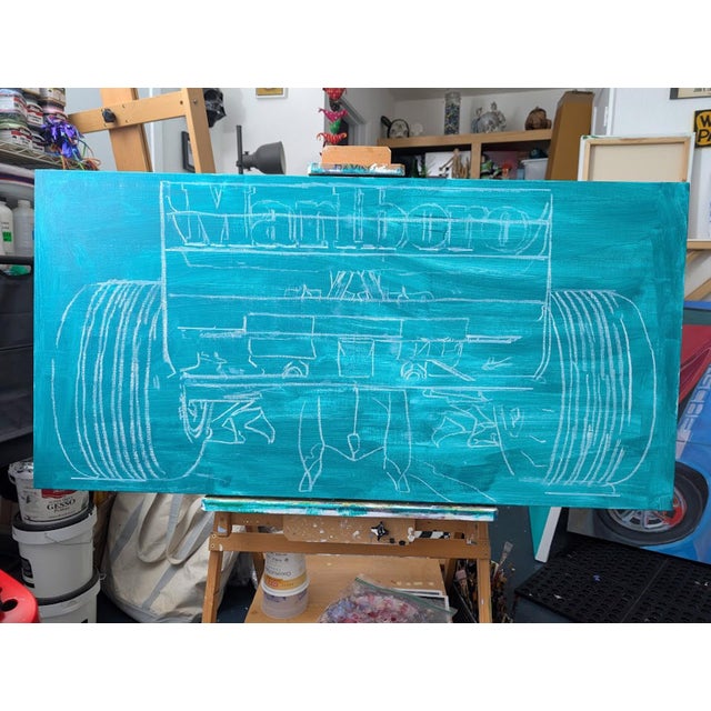 Contemporary Whats Behind You Doesnt Matter by Shan Fannin | Acrylic on Canvas rear view of a Ferrari F2000 For Sale - Image 3 of 5