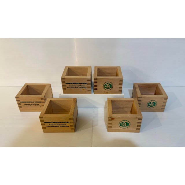 Japanese 1983 Tokyo Japan XII World Congress of Pathology Wooden Masu Cups — Set of 6 For Sale - Image 3 of 8