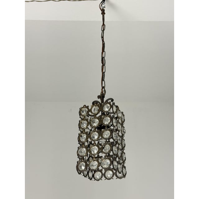 Small mid-century Italian bronze and crystal chandelier, 1940s Intact and in good condition. E27 bulb. Ideal for placing...