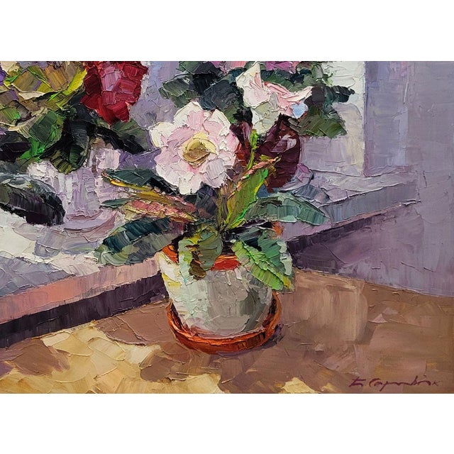 Textile Оil Painting Gloxinia in a Vase Boris Serdyuk For Sale - Image 7 of 7